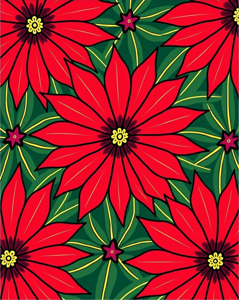 Bold Red Poinsettia Floral Arrangement Rug