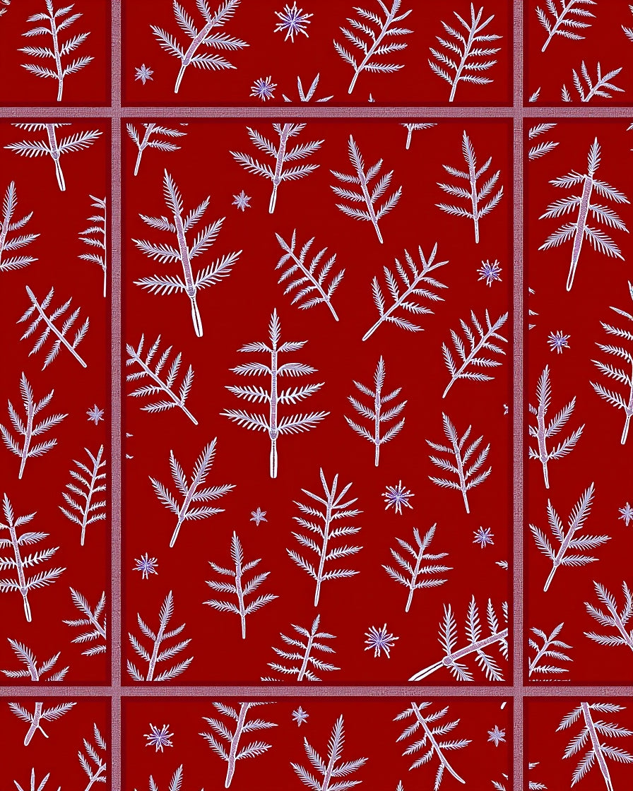 Crimson White Foliage Snowflakes Rug