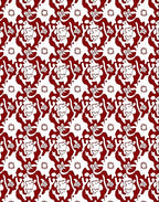 Crimson White Stylized Faces Floral Rug