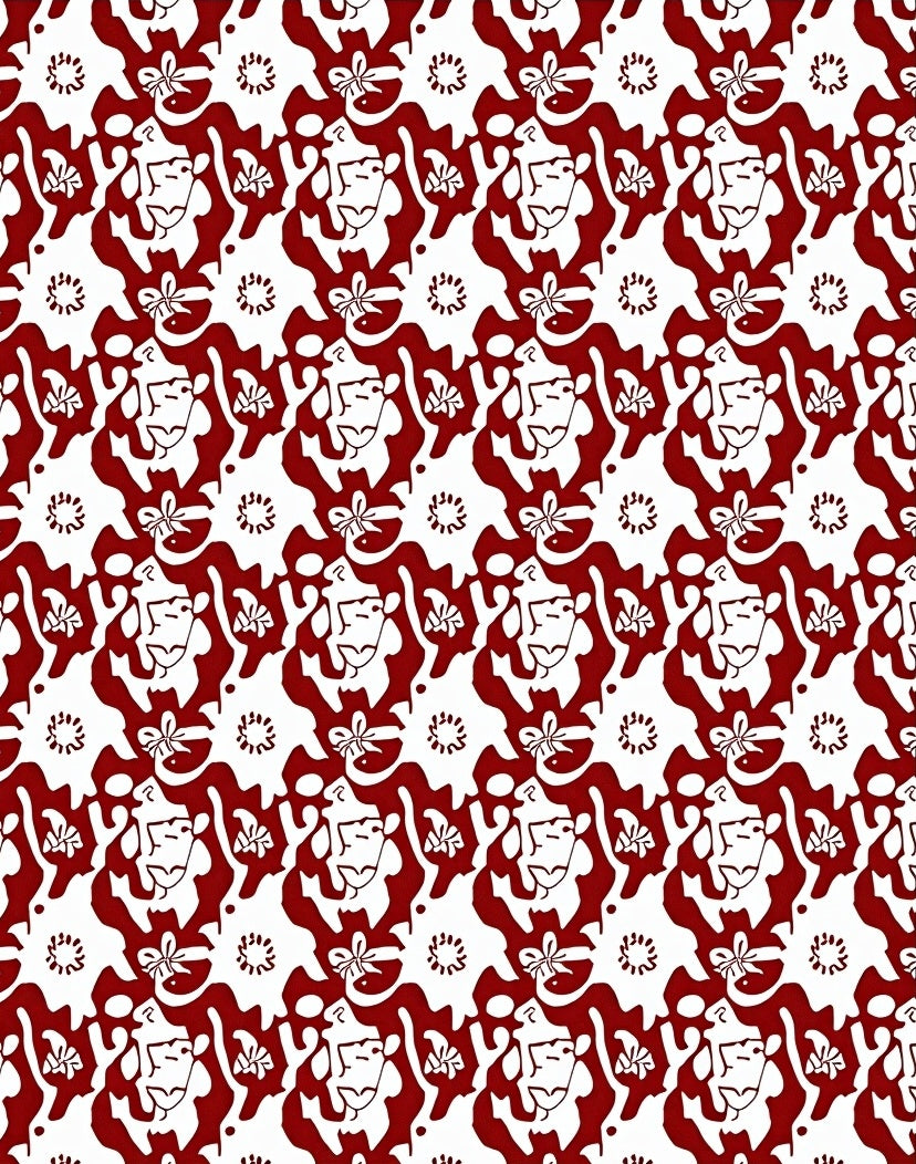 Crimson White Stylized Faces Floral Rug
