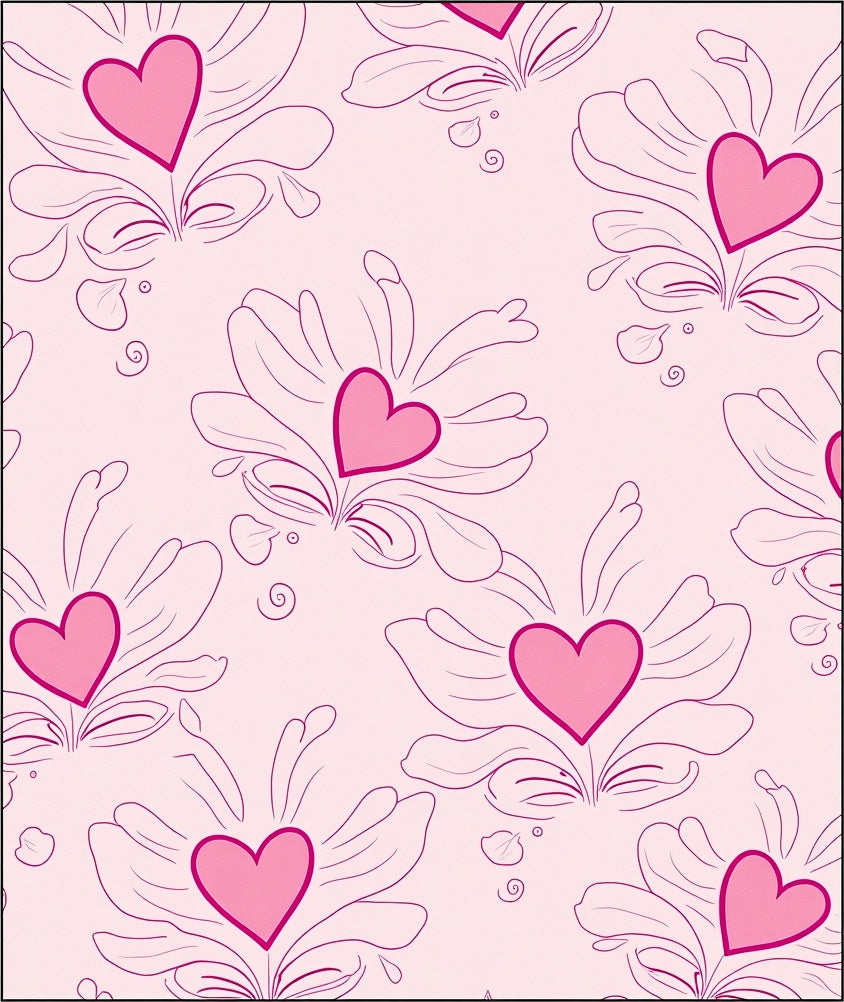 Pink Heart Floral Outline Rug