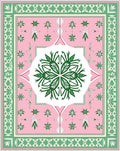 Pink Green Floral Medallion Border Rug