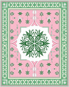 Pink Green Floral Medallion Border Rug