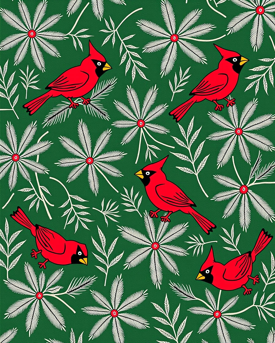 Vibrant Red Cardinal Green Floral Rug