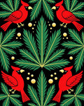 Red Cardinal Green Foliage Gold Dots Rug