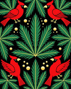 Red Cardinal Green Foliage Gold Dots Rug