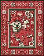 Whimsical Red Dog Heart Border Rug