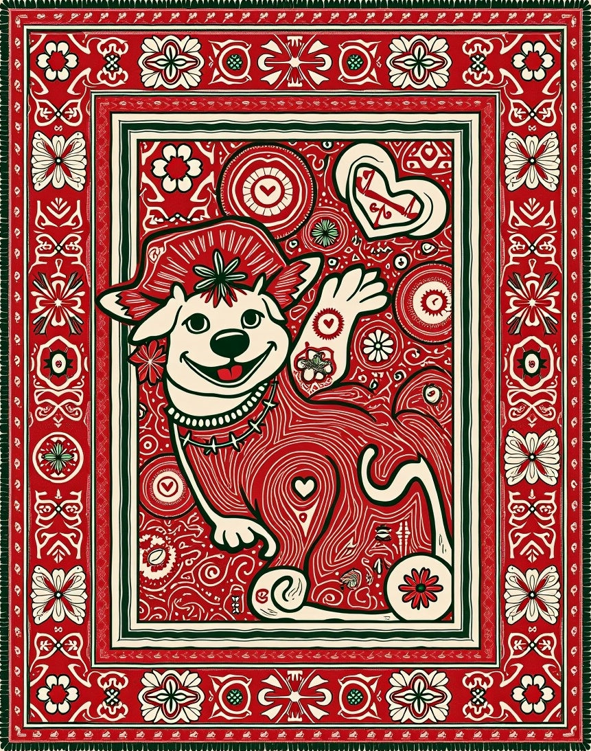 Whimsical Red Dog Heart Border Rug
