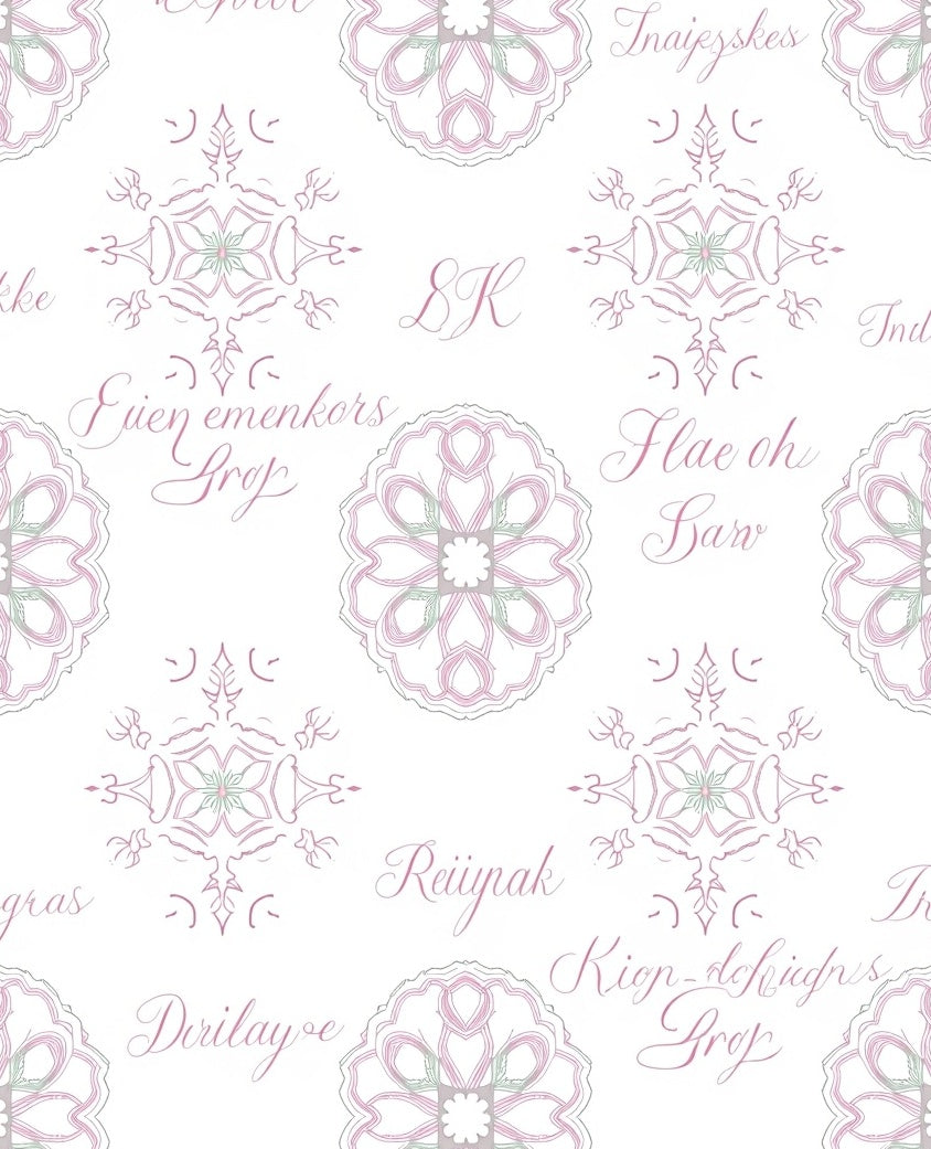 Delicate Pink Mandala Floral Inscriptions Rug