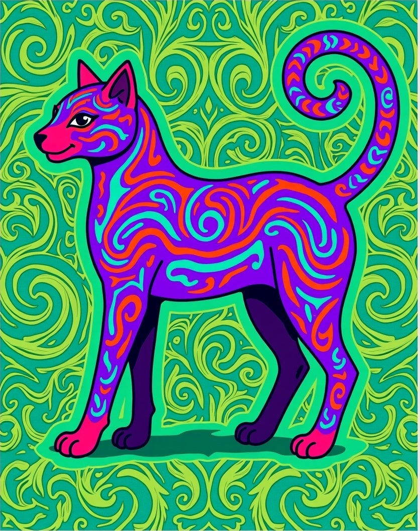 Vibrant Purple Dog Psychedelic Swirls Rug