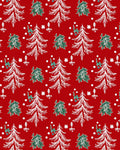 Red White Green Festive Trees Snowflakes Rug