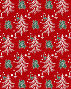 Red White Green Festive Trees Snowflakes Rug