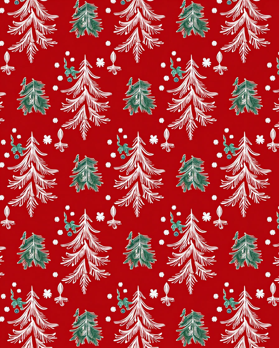 Red White Green Festive Trees Snowflakes Rug