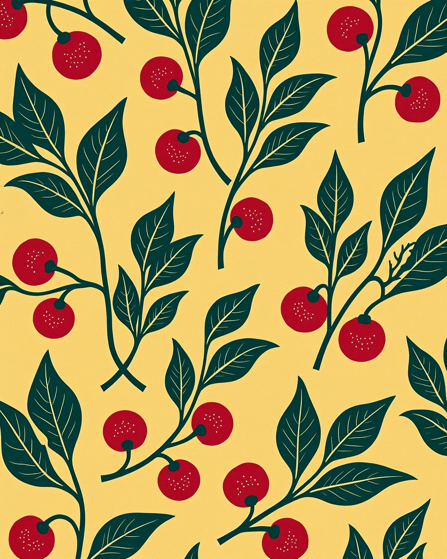 Bright Yellow Red Fruit Branches Rug