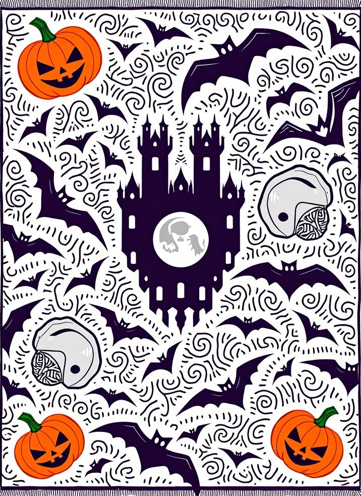 Spooky Halloween Castle Bats and Pumpkins Rug