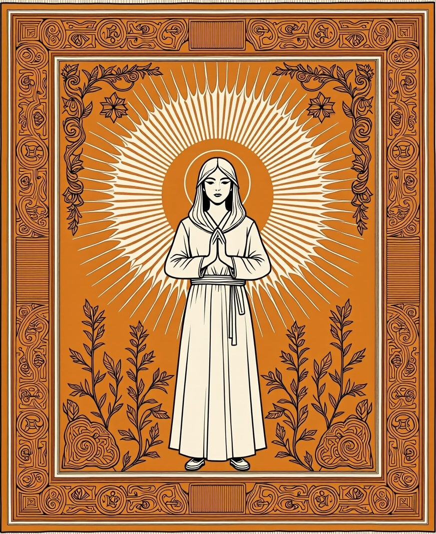 Orange Halo Figure Botanical Border Rug