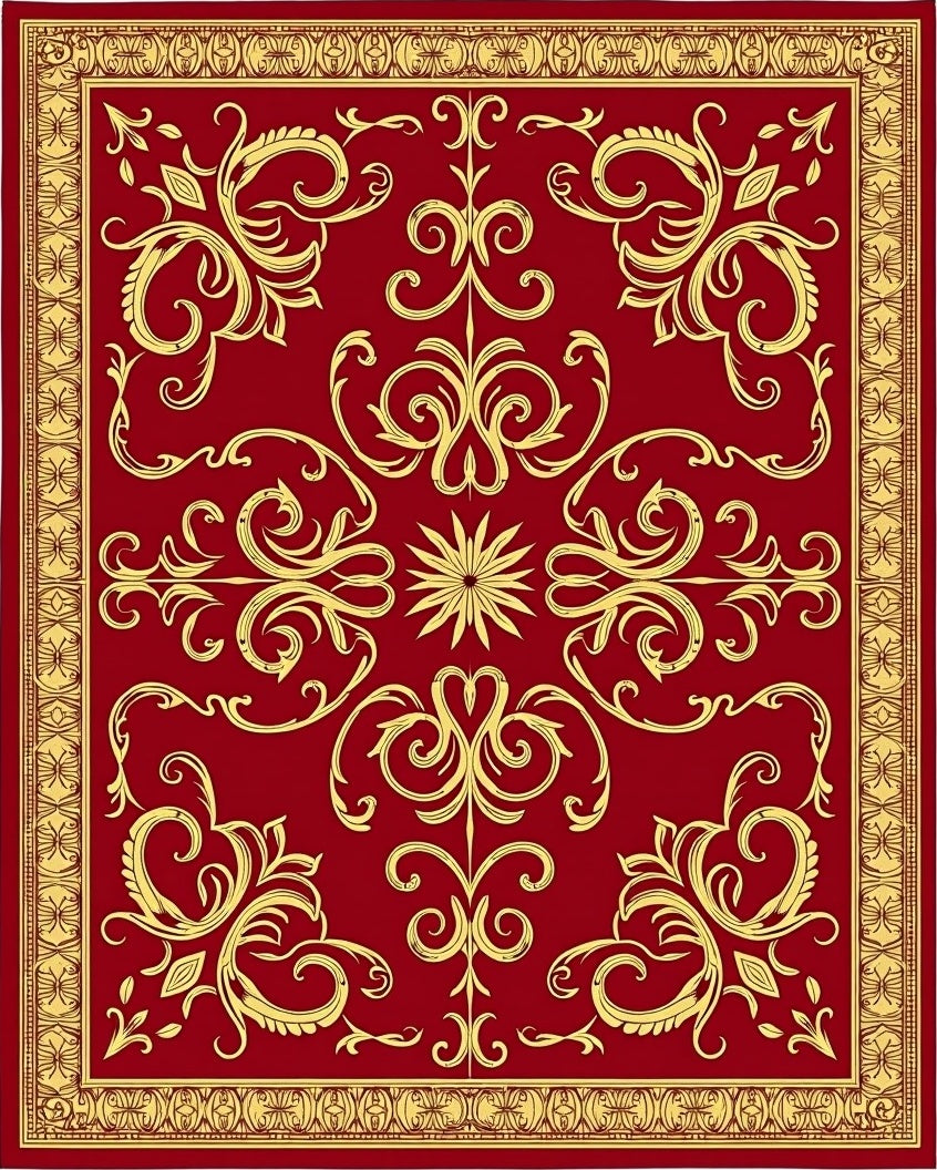 Regal Red Golden Acanthus Scroll Rug