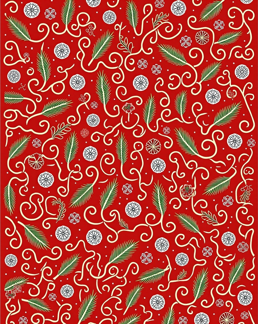 Crimson Greenery Swirl Round Accents Rug