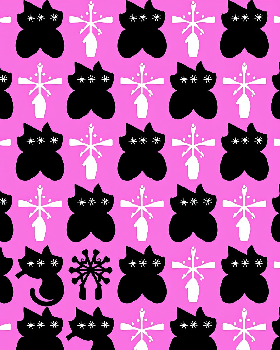 Black Cat Snowflake Pink Graphic Rug