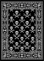 Black White Skull Crossbones Border Rug