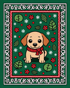 Cute Dog Snowflakes Red Scarf Green Rug