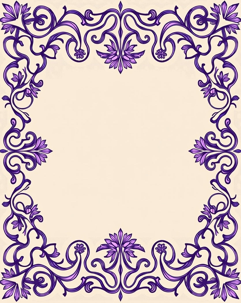 Art Nouveau Purple Floral Swirl Frame Rug