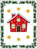 Red Gingerbread House Stars Evergreen Border Rug