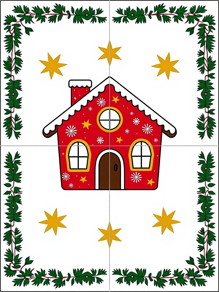 Red Gingerbread House Stars Evergreen Border Rug