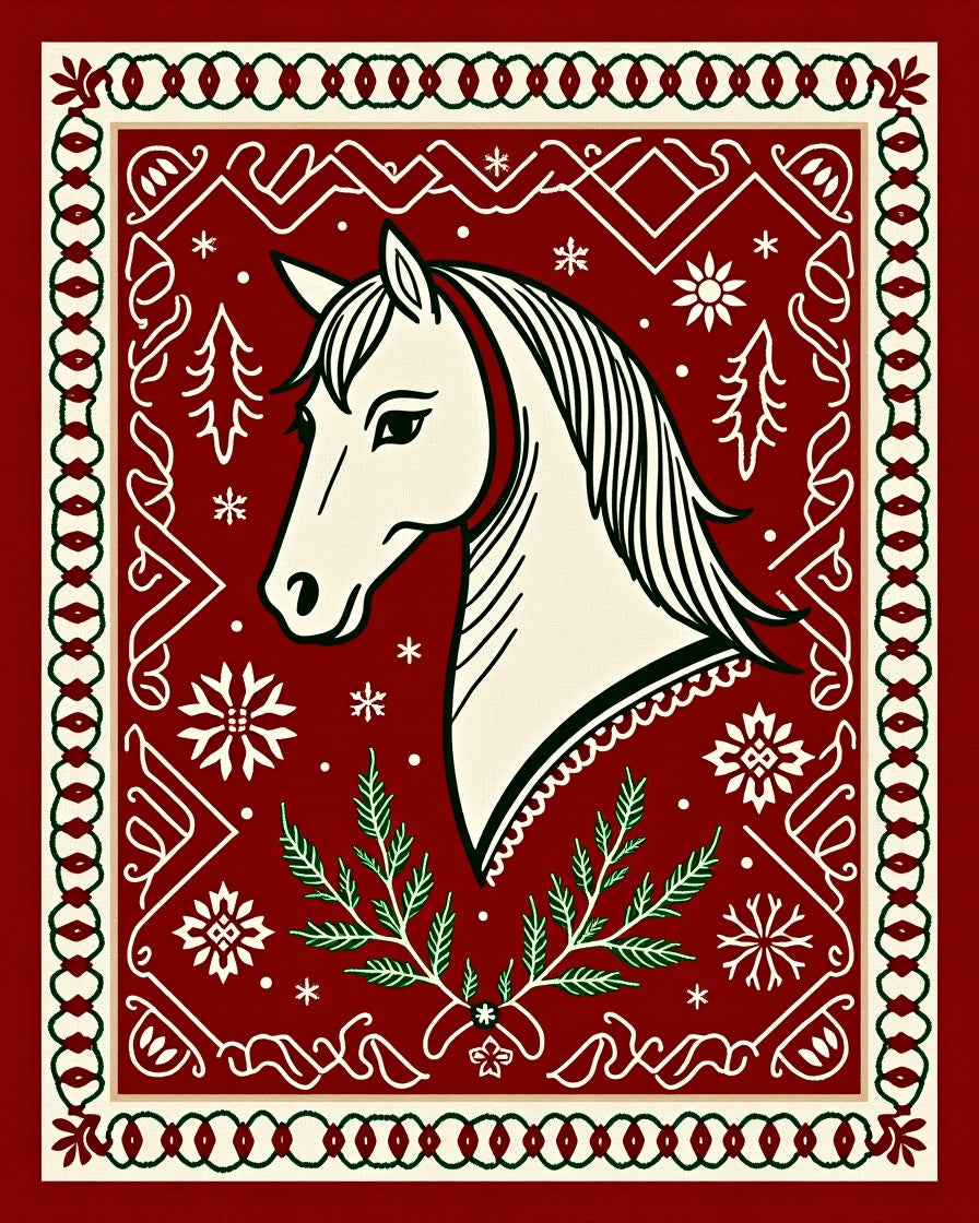 Crimson Horse Snowflake Garland Rug
