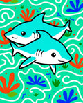 Aqua Sharks Underwater Coral Swirls Rug