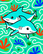 Aqua Sharks Underwater Coral Swirls Rug