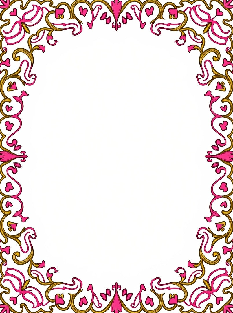 Golden Pink Heart Vine Flourish Frame Rug