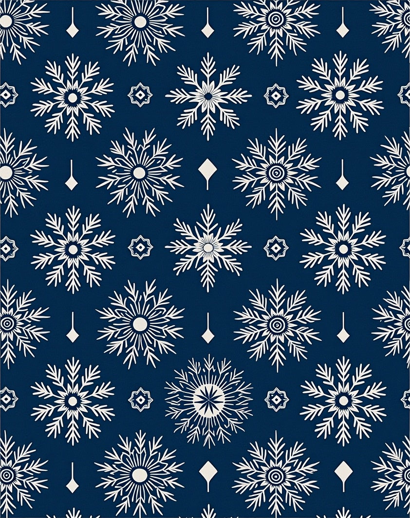 Navy Blue Snowflake Winter Wonderland Rug