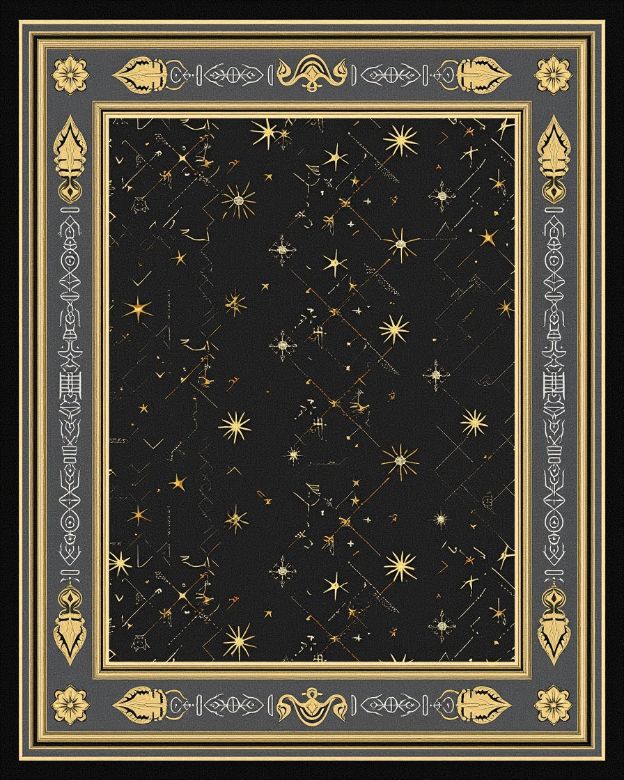 Black Golden Starry Night Celestial Rug