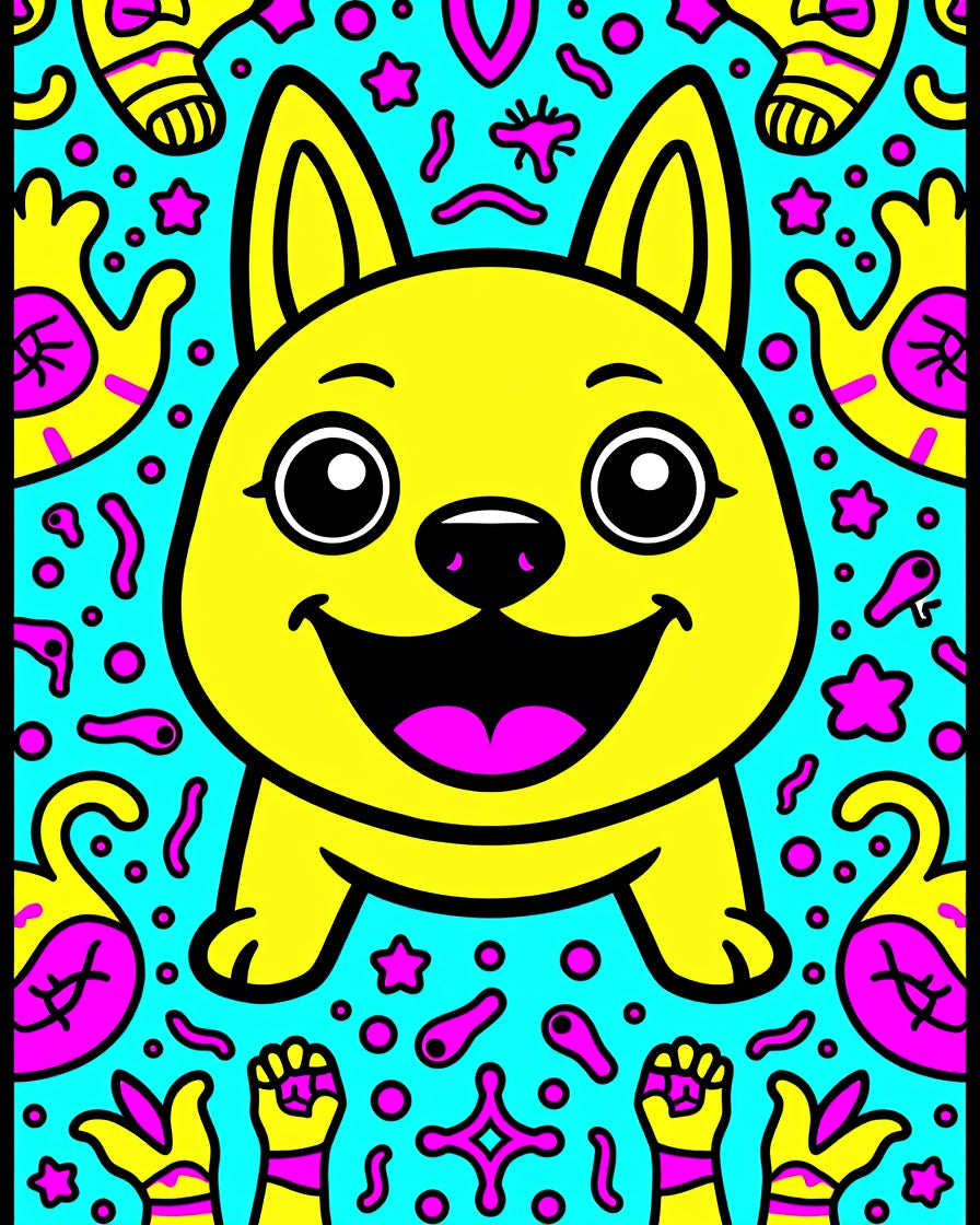 Happy Yellow French Bulldog Bubble Blast Rug