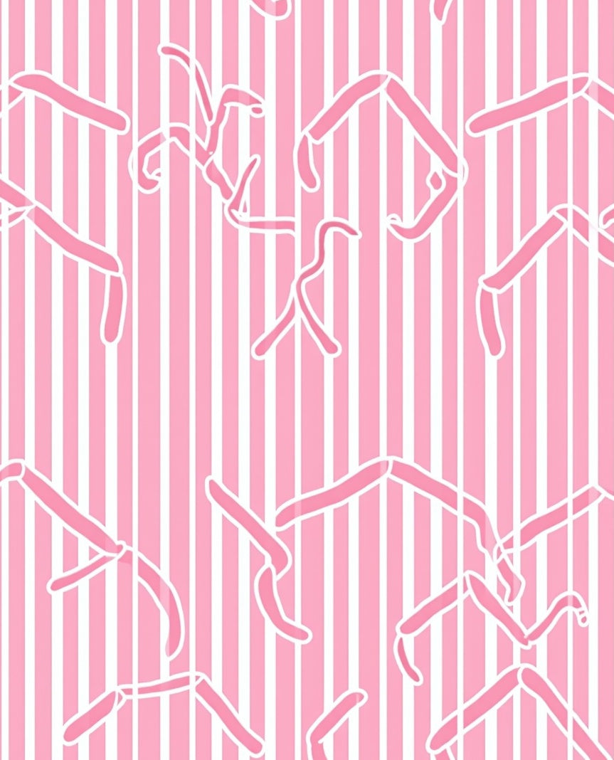 Pink and White Striped Ribbon Overlay Rug