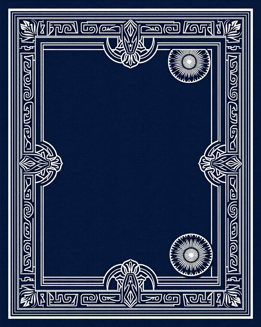 Art Deco Navy White Concentric Floral Rug