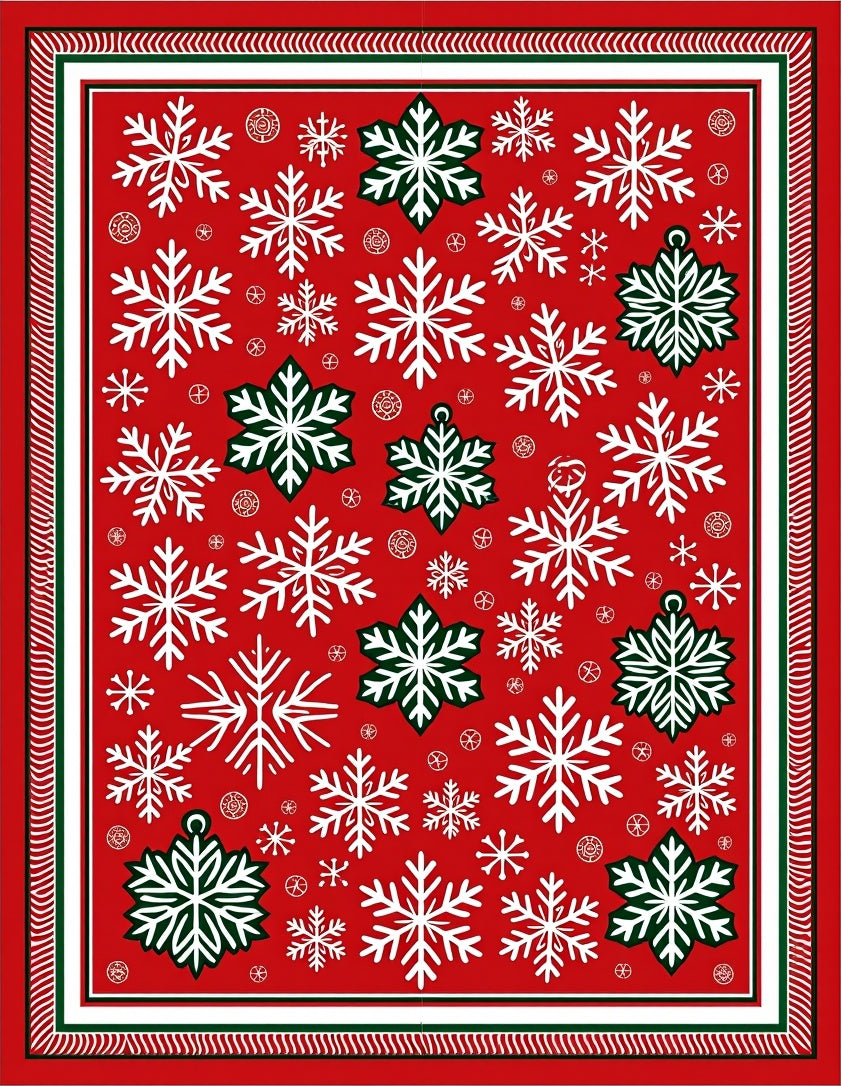 Red White Green Snowflake Winter Rug
