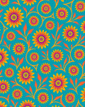 Vibrant Teal Sunflower Vine Rug