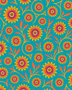 Vibrant Teal Sunflower Vine Rug