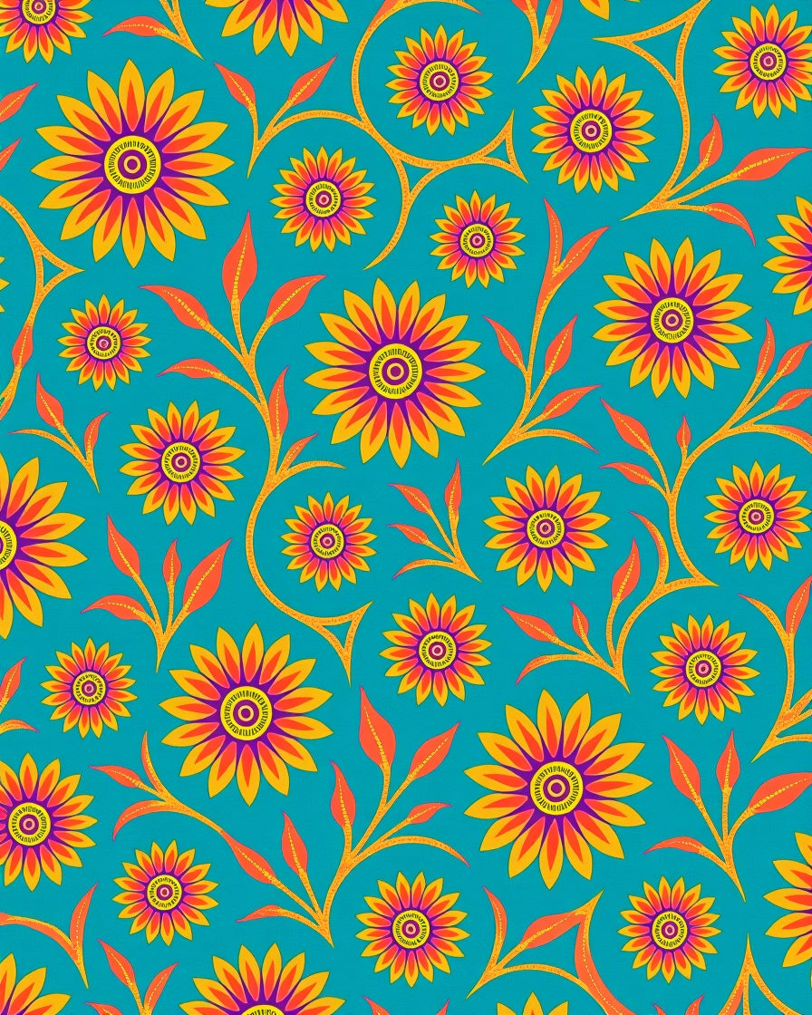 Vibrant Teal Sunflower Vine Rug