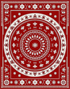 Crimson White Circular Floral Medallion Rug