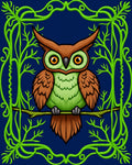 Emerald Owl Perched on Branch Rug