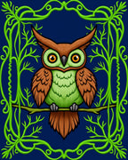 Emerald Owl Perched on Branch Rug