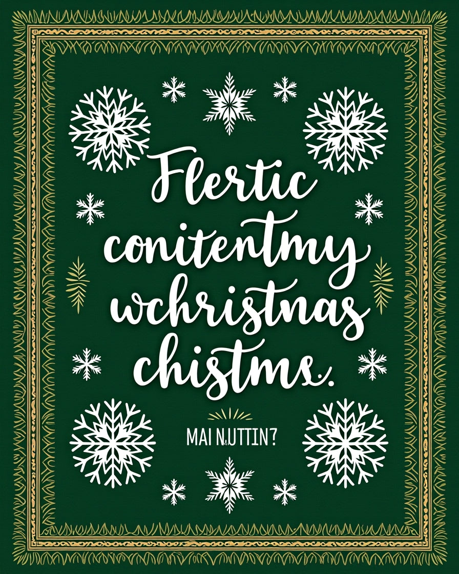 Green Snowflake Whimsical Christmas Lettering Rug