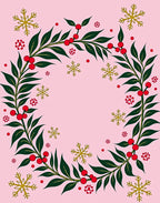 Pink Festive Holly Berry Snowflake Wreath Rug
