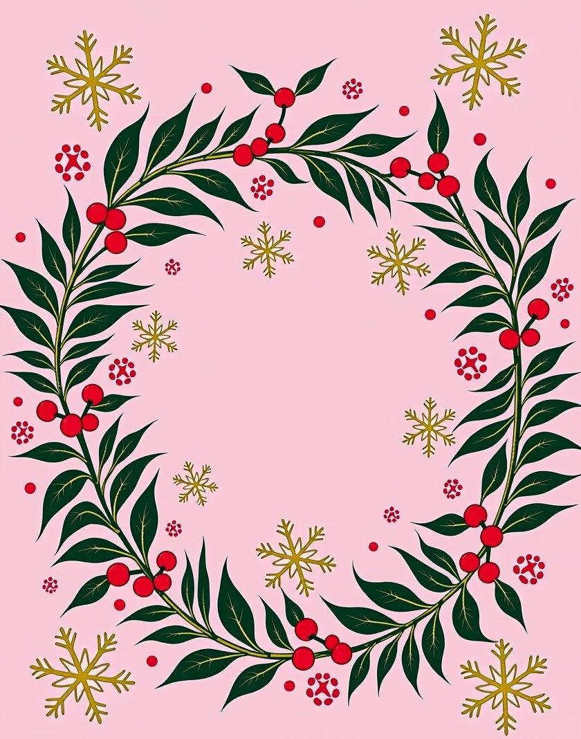 Pink Festive Holly Berry Snowflake Wreath Rug