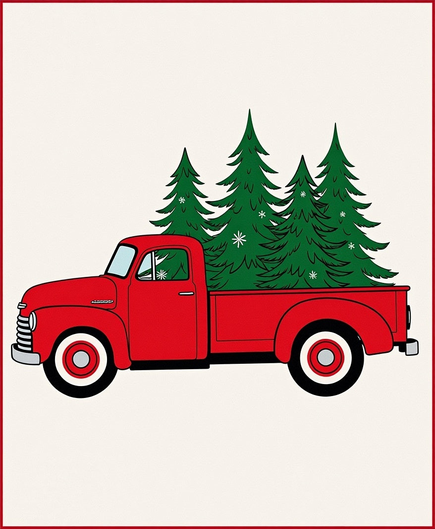 Vintage Red Truck Pine Trees Rug
