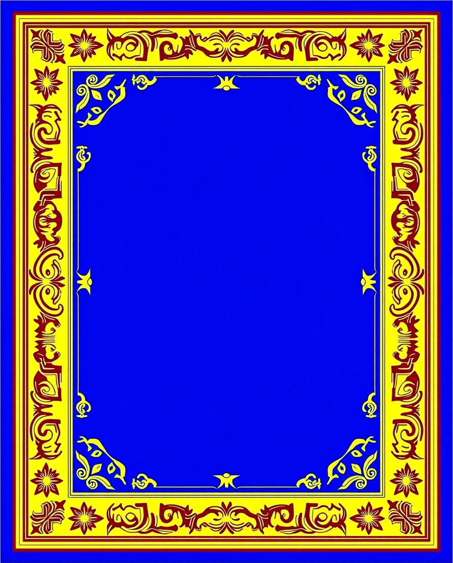 Bold Blue Floral Crimson Border Rug
