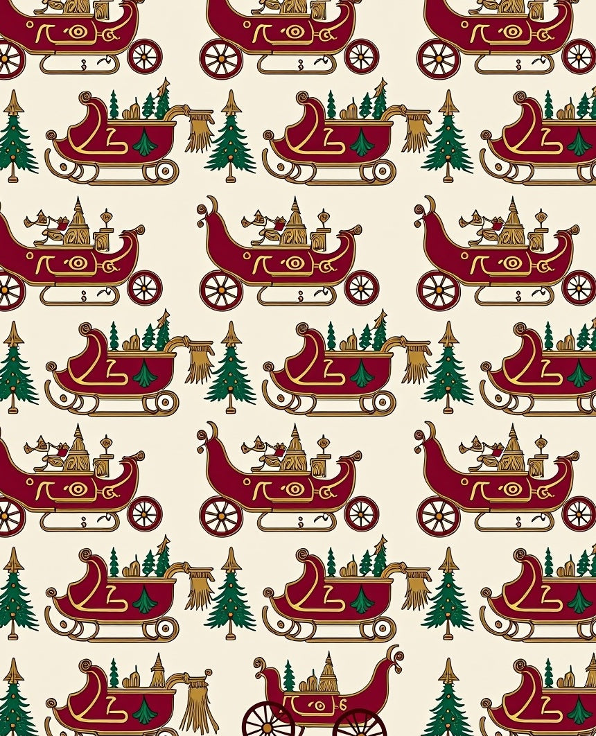 Crimson Sleigh Meadow Trees Garland Rug